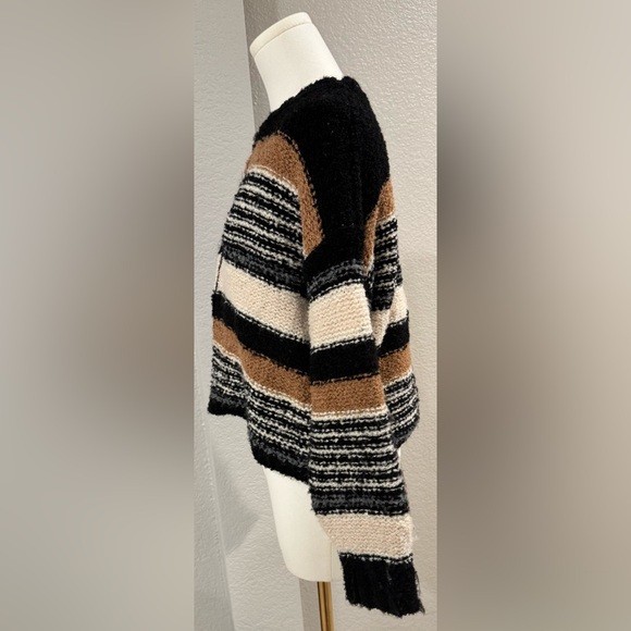 Saltwater Luxe Lizzy Striped Black & Tan Cozy Crewneck Sweater - Picture 9 of 15